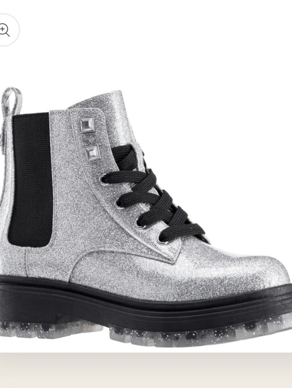 Nina Colette Silver Glitter Combat Boot with Black Trim...Size 6